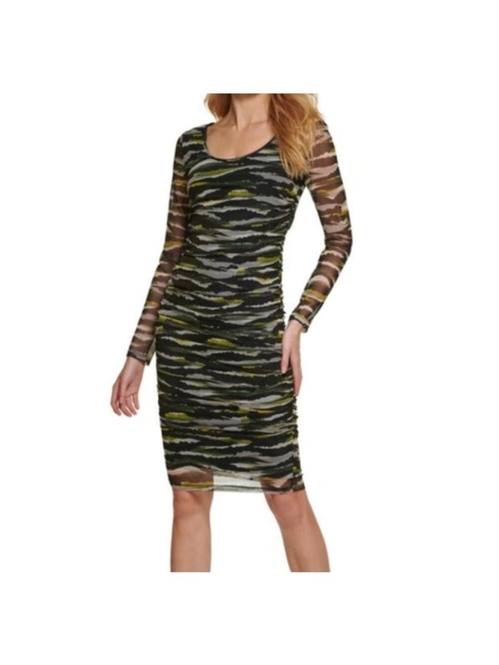 DKNY Bodycon Mesh Ruched Dress Green Black Size XS NWOT Indie Whimsygoth